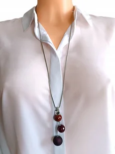 Długi naszyjnik bordo ceramika agat róż szkło weneckie łańcuszek stal 80cm - Łańcuszki - miniaturka - grafika 1