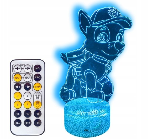 LAMPKA 3D LED PSI PATROL ROCKY USB/BATERIE PILOT RGB
