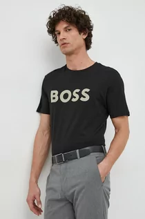 Koszulki męskie - BOSS t-shirt bawełniany BOSS CASUAL 50481923 kolor czarny z nadrukiem - Boss - grafika 1