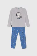 Piżamy chłopięce - United Colors of Benetton piżama bawełniana dziecięca kolor niebieski wzorzysta - miniaturka - grafika 1