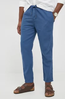 Spodnie męskie - La Martina spodnie z domieszką lnu kolor granatowy w fasonie chinos - grafika 1