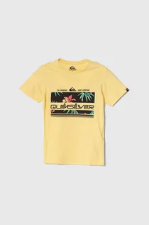 Koszulki dla chłopców - Quiksilver t-shirt bawełniany dziecięcy TROPICALRAINYTH kolor żółty z nadrukiem - grafika 1