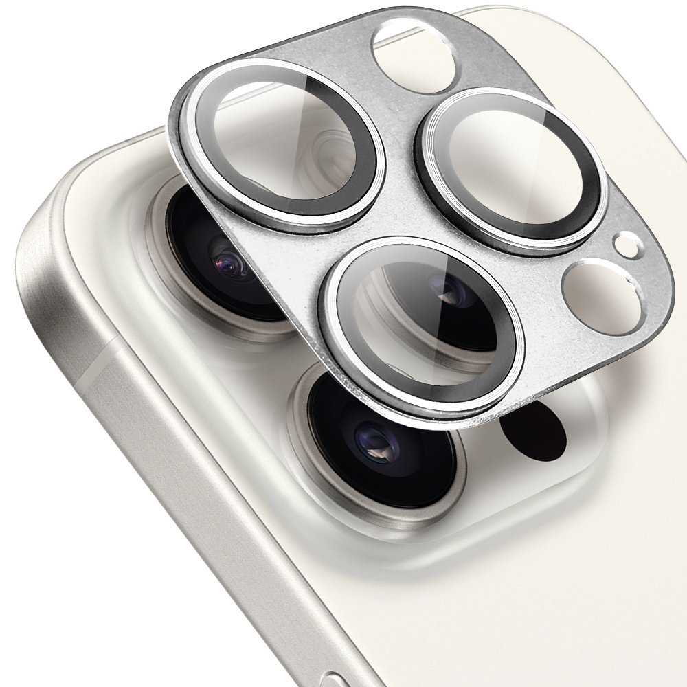 Metalowa osłona na cały aparat do iPhone 15 Pro Max, srebrna