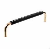 Zawiasy, okucia i inne akcesoria - Uchwyt meblowy podłużny 7353 96 Mosiężny Polerowany z Czarną Skórą - miniaturka - grafika 1