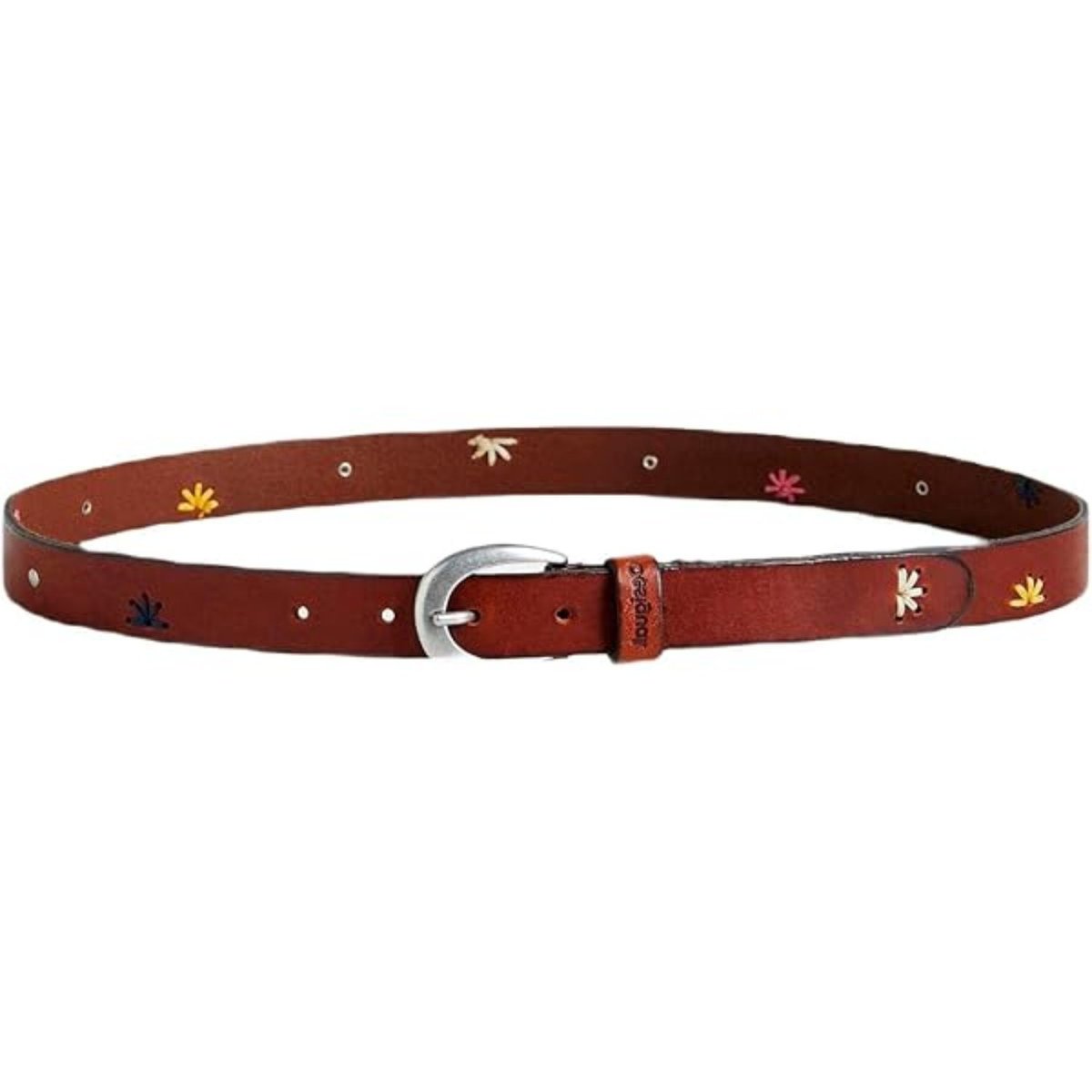 Pasek damski Desigual Mandala Stitch skórzany brązowy