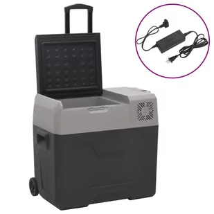 vidaXL Lodówka na kółkach, z zasilaczem, czarno-szara, 40 L, PP - Lodówki turystyczne - miniaturka - grafika 1
