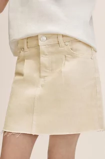Spódnice - Mango Kids spódnica jeansowa dziecięca Belen kolor beżowy mini prosta - grafika 1