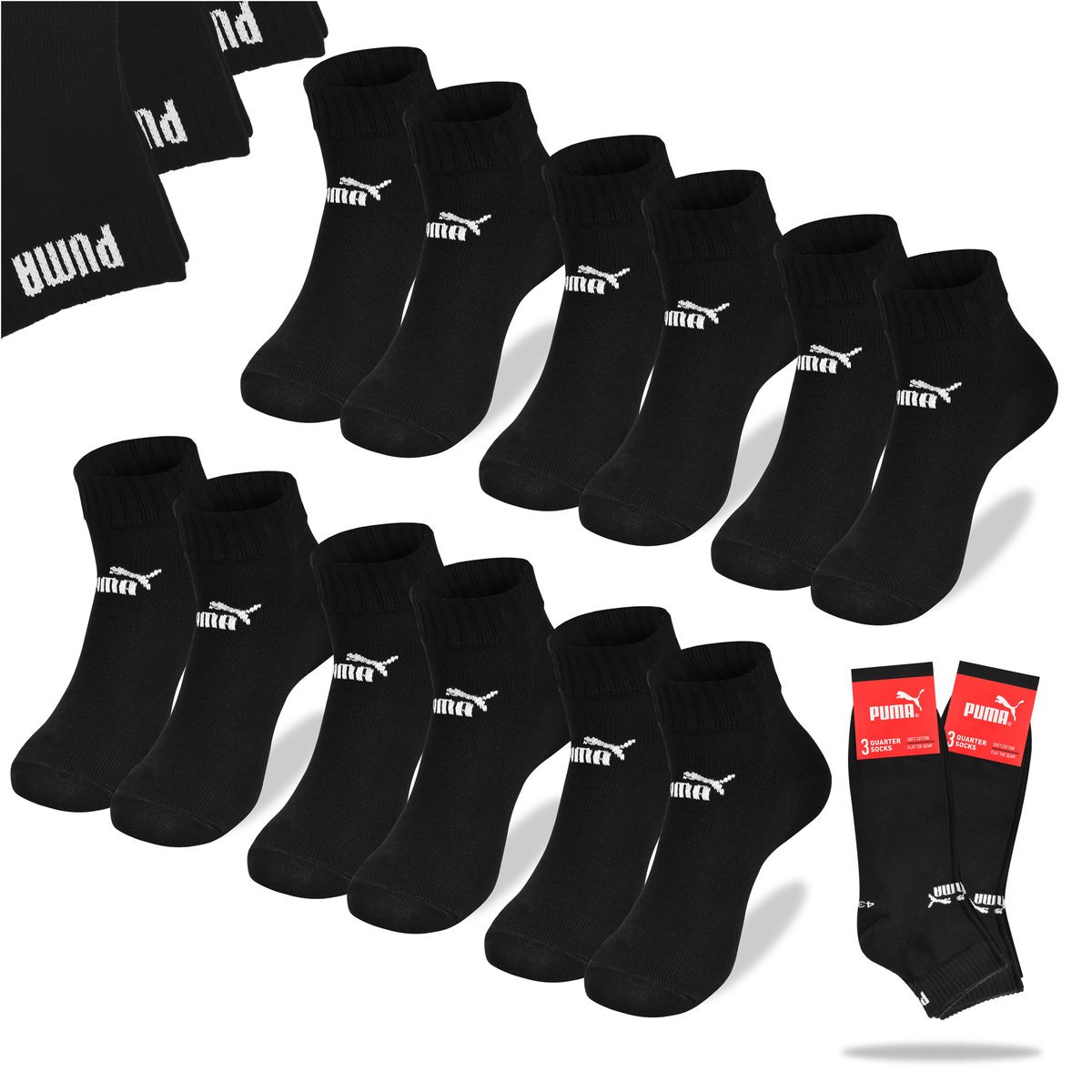 Puma Skarpety Męskie 3/4 Czarne 94710803 Bawełna 9 par Rozmiar 35/38