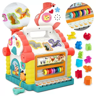 HOLA Domek sorter grający interaktywny edukacyjny kostka Montessori pianinko - Zabawki interaktywne dla dzieci - miniaturka - grafika 1