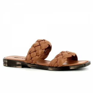 Brązowe klapki plecione skórzane CARINII - Carinii - Klapki i japonki damskie - miniaturka - grafika 1
