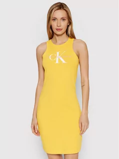 Sukienki - Calvin Klein Jeans Sukienka letnia J20J219180 Żółty Slim Fit - grafika 1