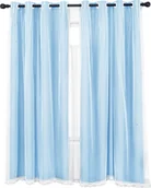 Firany i zasłony dla dzieci - Zasłona Hollow Star Zasłona Dwuwarstwowa Woalowa Nieprzezroczysta Oczkowa Szalik do Sypialni Pokój Dziecięcy, Niebieski, 130x243cm - miniaturka - grafika 1