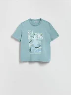 Koszulki i topy damskie - Reserved - T-shirt z nadrukiem - jasnoturkusowy - miniaturka - grafika 1