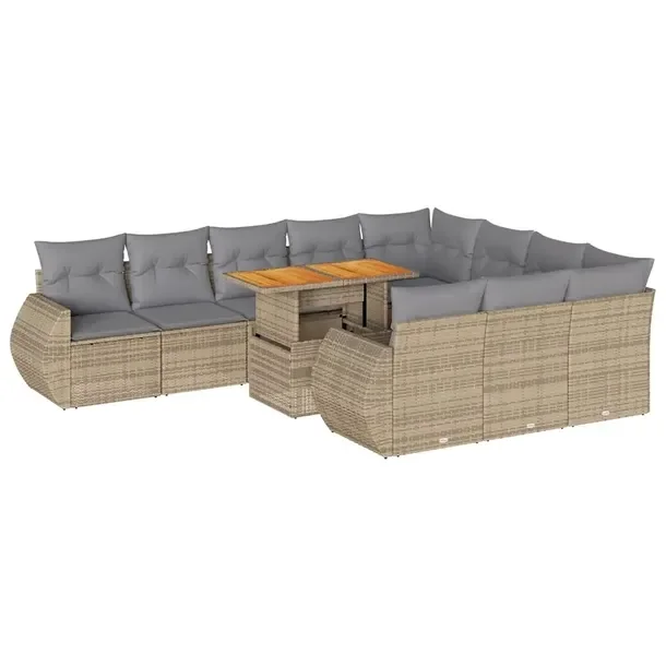 Beżowy zestaw mebli ogrodowych z rattanem PE, wymiary: 100 x 55 x 44/73 cm