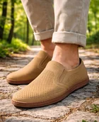 Mokasyny męskie - Mokasyny męskie ażurowe P-4-7043 beżowe półbuty rozmiar: 41 - miniaturka - grafika 1