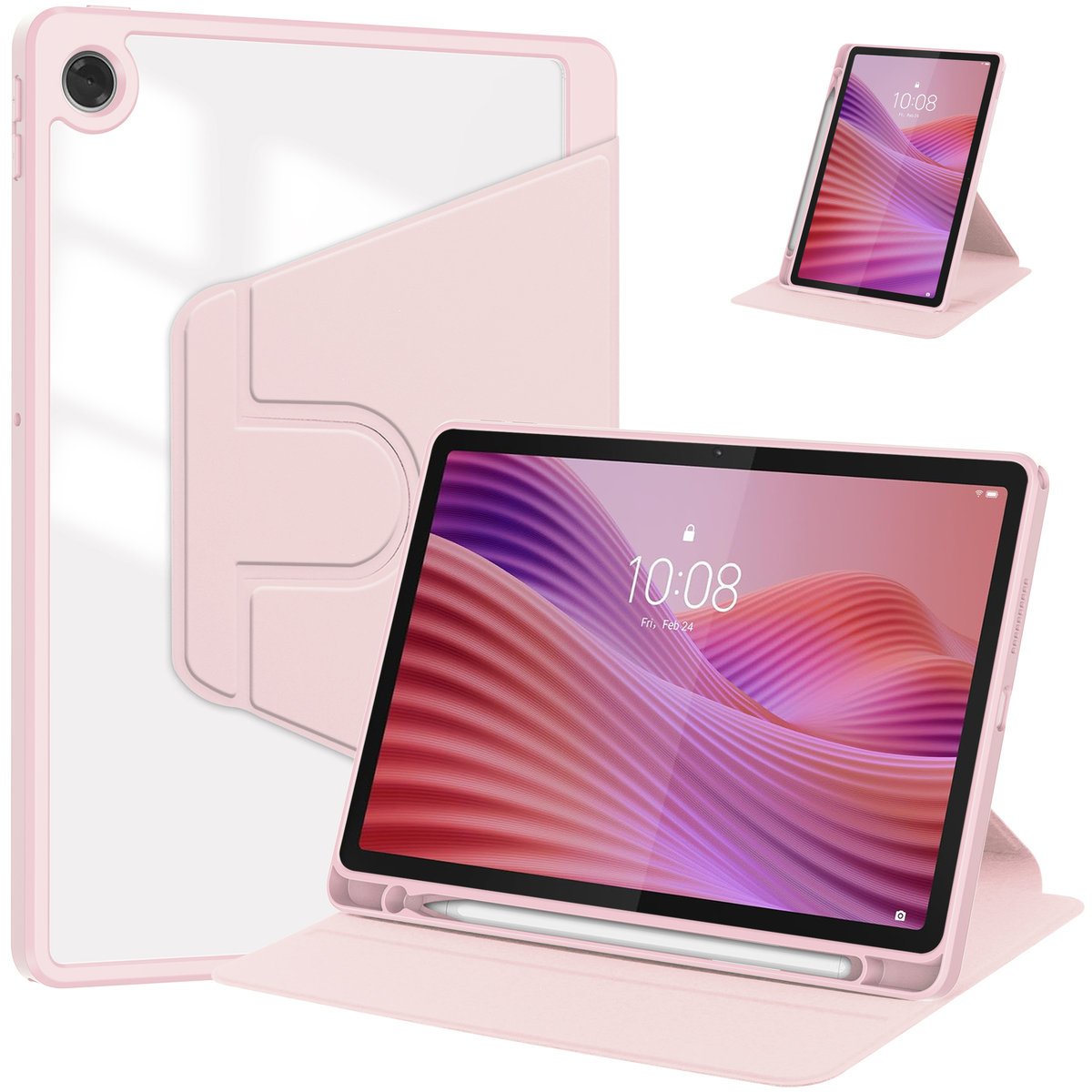 Eleganckie estetyczne obrotowe etui pencil kolor jasno różowy z miejscem na rysik Lenovo Tab 10.1 TB311FU WiFi LTE TB311XU 2025