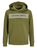 Bluzy dla chłopców - JACK&JONES JUNIOR Chłopięca bluza z kapturem Jcoplanet Sweat Hood FST Jnr, Olive Branch, 140 - miniaturka - grafika 1