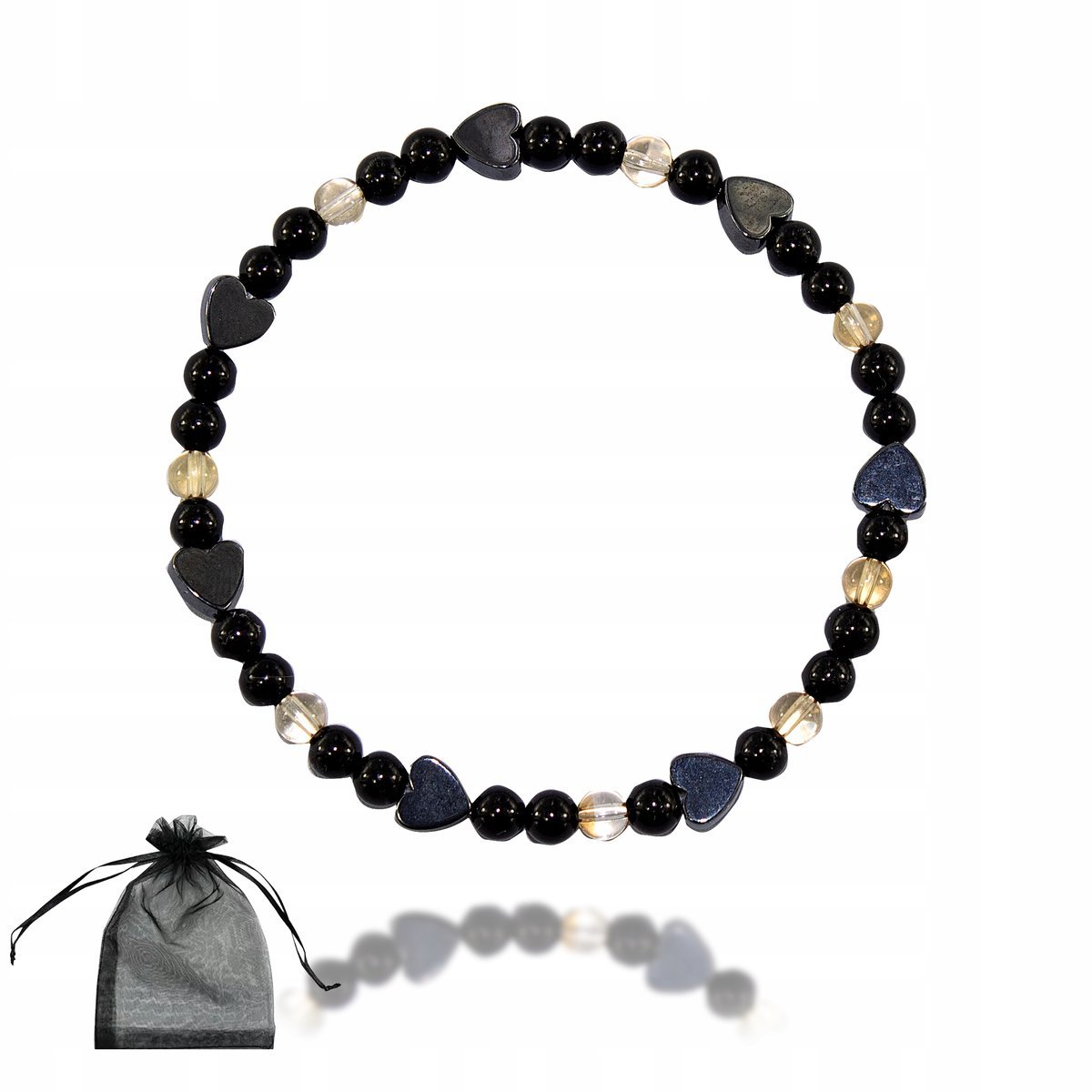 Bransoletka Ochronna Kamień Turmalin Cytryn Hematyt Serce bez zapięcia 19cm