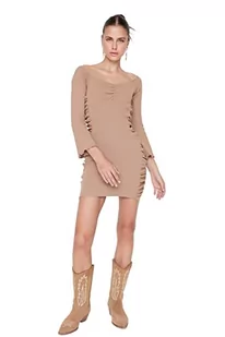 Trendyol Damska mini bodycon wąska tkana sukienka, Brązowy, L - Sukienki - miniaturka - grafika 1