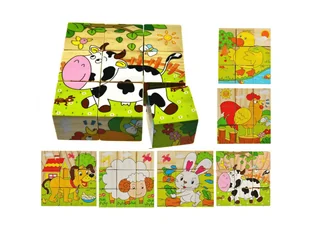Klocki Drewniane 6W1 Edukacyjne Puzzle Układanka Logiczna Dla Dzieci Farma - Układanki dla dzieci - miniaturka - grafika 1