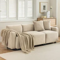 Sofy i kanapy - Sofa 3-osobowa z tkaniny szenilowej z 2 poduszkami - spanie 211 cm - beżowy - miniaturka - grafika 1