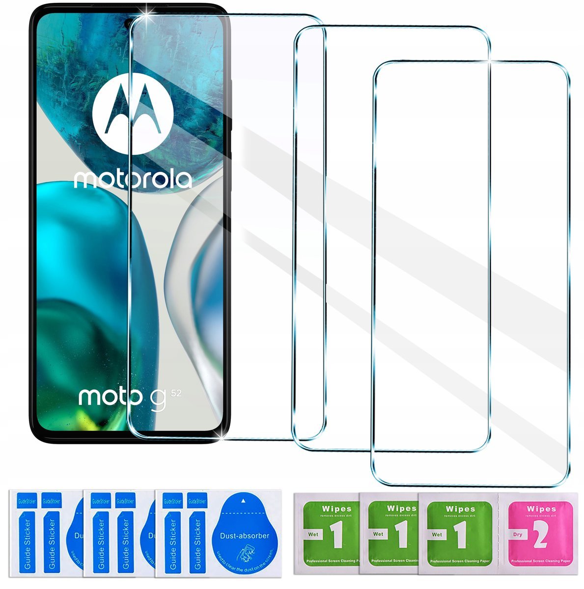 3x SZKŁO HARTOWANE do Motorola Moto G52 G72 G82 SZKIEŁKO zestaw 3 sztuk