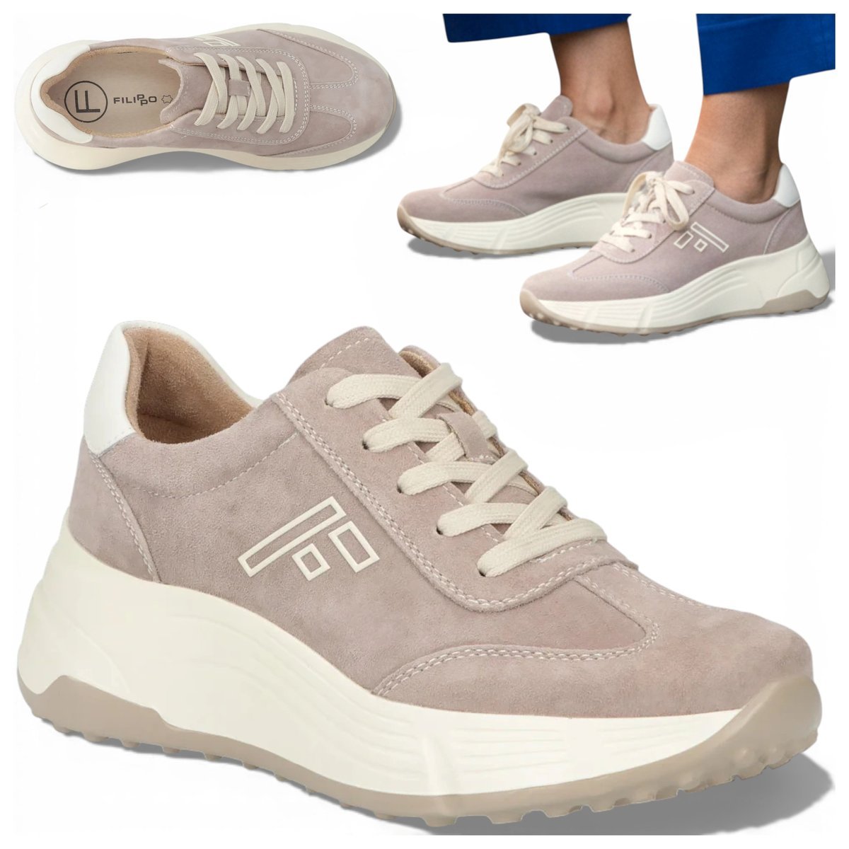 Sneakersy Damskie SKÓRZANE FILIPPO Wygodne Półbuty Beżowe na Platformie 40