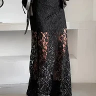 Spódnice - TEMU Elegancka Gotycka Sukienka Maxi z Koronki dla Kobiet - Półprzezroczyste Wstawki i Sylwetka A-Line, Pranie w pralce na Formalne oraz Codzienne - miniaturka - grafika 1