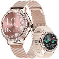 Smartwatch - Veltori VT320-1 Złota Bransoleta + Różowy Pasek Silikonowy - miniaturka - grafika 1