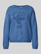 Swetry damskie - Sweter z dzianiny z kwiatowym haftem - miniaturka - grafika 1