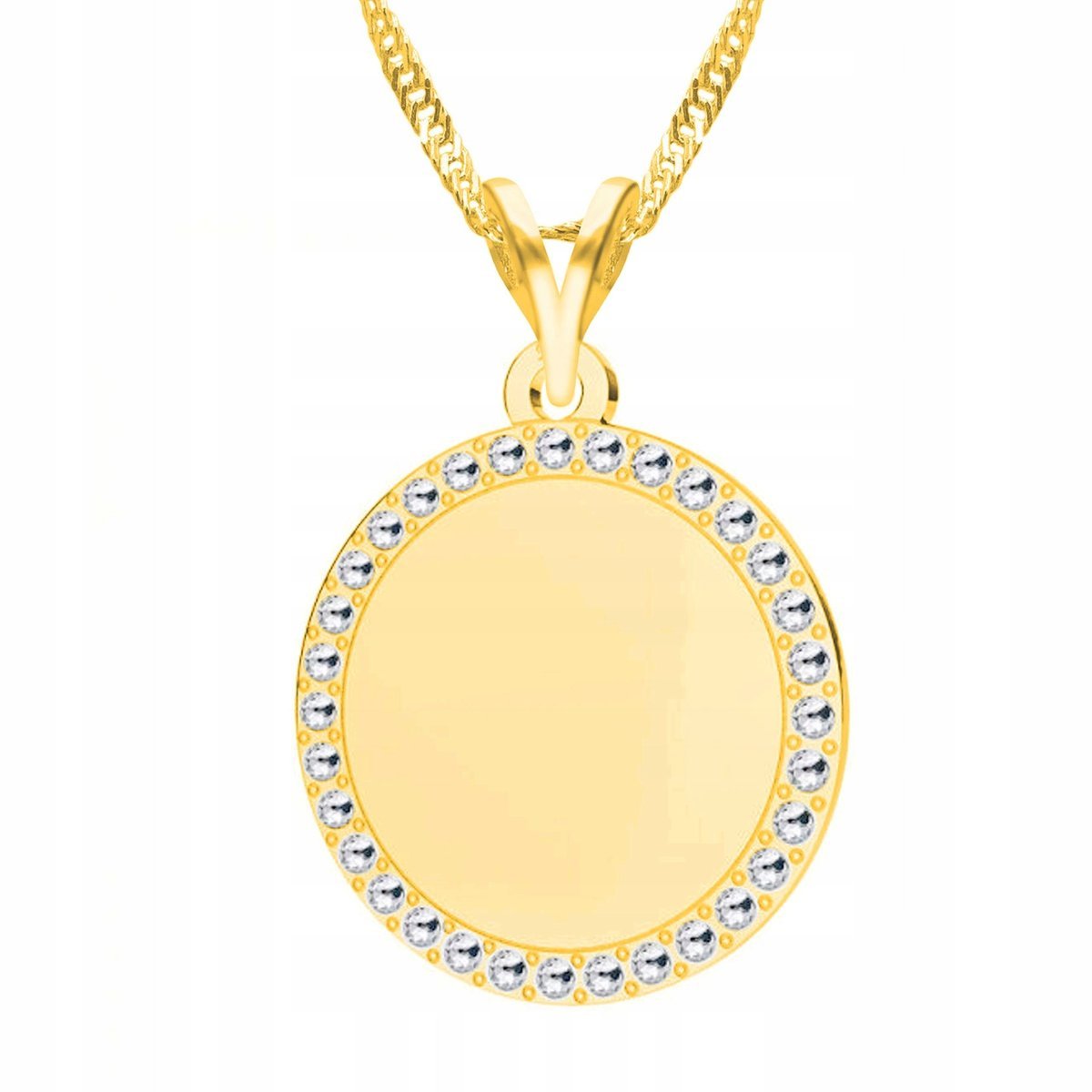 Złoty Naszyjnik Kółko Kryształki Okrąg Geometryczny Cyrkonie SREBRO 925