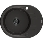 Zlewozmywaki - Mexen Kevin zlewozmywak granitowy 1-komorowy z ociekaczem 586 x 458 mm, czarny/złoty metalik, syfon czarny - miniaturka - grafika 1