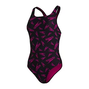 Speedo Damski strój kąpielowy Boom Allover Medalist One Piece Czarny/elektryczny ró$123owy 32 (DE 36) 812199G118 - Stroje kąpielowe - miniaturka - grafika 1