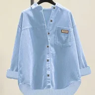 Koszule damskie - TEMU Damski Elegancki Prosty Koszula z Długim Rękawem z Pikowanej Sztruksu - miniaturka - grafika 1