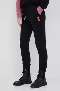 Spodnie damskie - Armani Exchange Armani Exchange spodnie bawełniane damskie kolor czarny z aplikacją - grafika 1