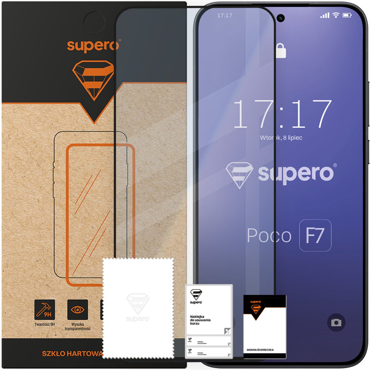 Szkło hartowane Supero do Poco F7, szkiełko na cały ekran, cienka szyba, 9H