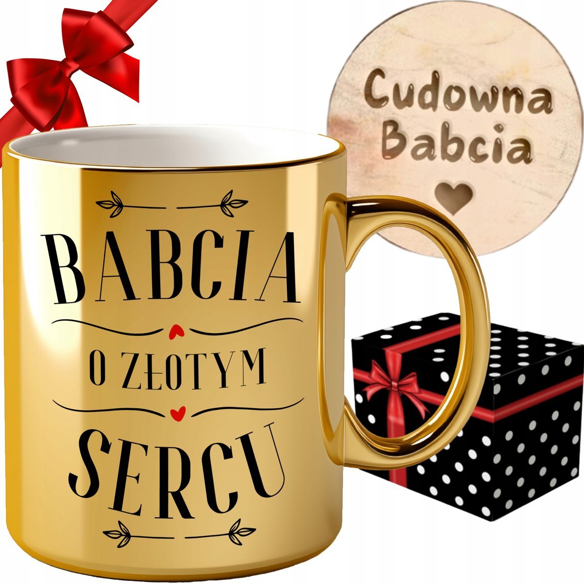 KUBEK DLA BABCI cudowna babcia PREZENT ZŁOTY ELEGANCKI DUŻY DO HERBATY KAWY