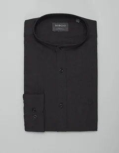 Koszula męska lniana ze stójką lentini 00394 czarny slim fit - Koszule męskie - miniaturka - grafika 1