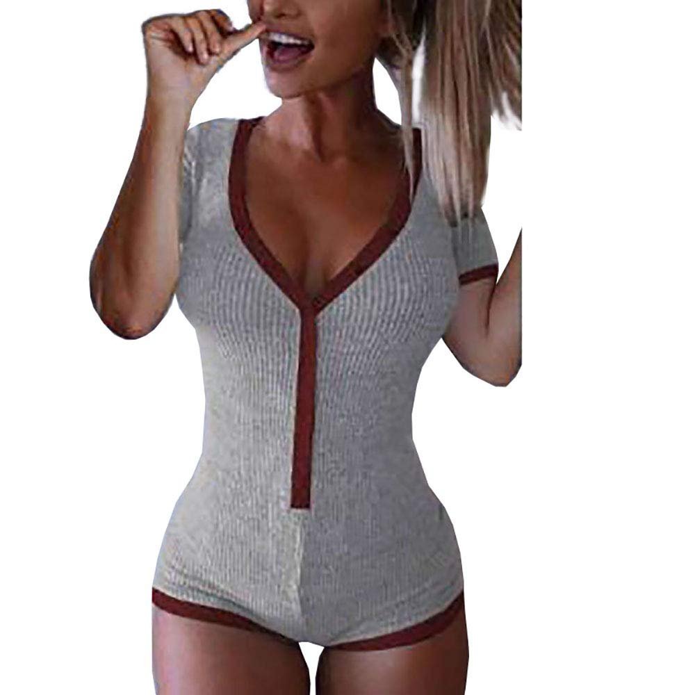 Body Damskie Szaro Czerwone z Krótkim Rękawem Dekolt Zapinane na Guziki XL