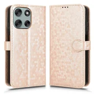 Portfele - Kompatybilny z etui z portfelem Motorola Moto G56 5G Wzór kropki Nadruk Pokrowiec na telefon ze skóry PU z paskiem na nadgarstek RóżoweZłoto - miniaturka - grafika 1