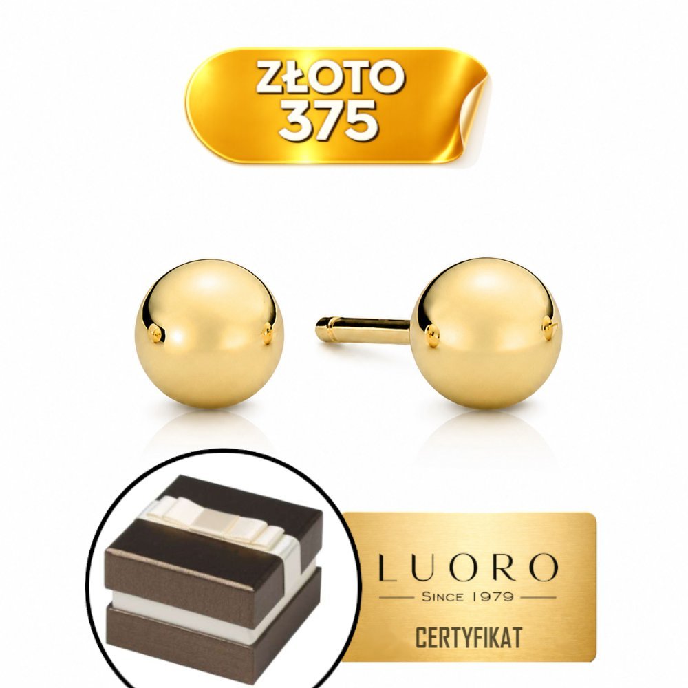 KOLCZYKI ZŁOTE 375 ŻÓŁTE KULKI 7 MM SZTYFT ELEGANCKIE LEKKIE