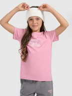 Koszulki dla dziewczynek - 4F T-shirt regular z nadrukiem dziewczęcy - różowy 164 (13-14 lat) - miniaturka - grafika 1