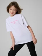 Koszulki dla dziewczynek - 4F T-shirt loose z nadrukiem dziewczęcy - biały 146/152 (10-12 lat) - miniaturka - grafika 1