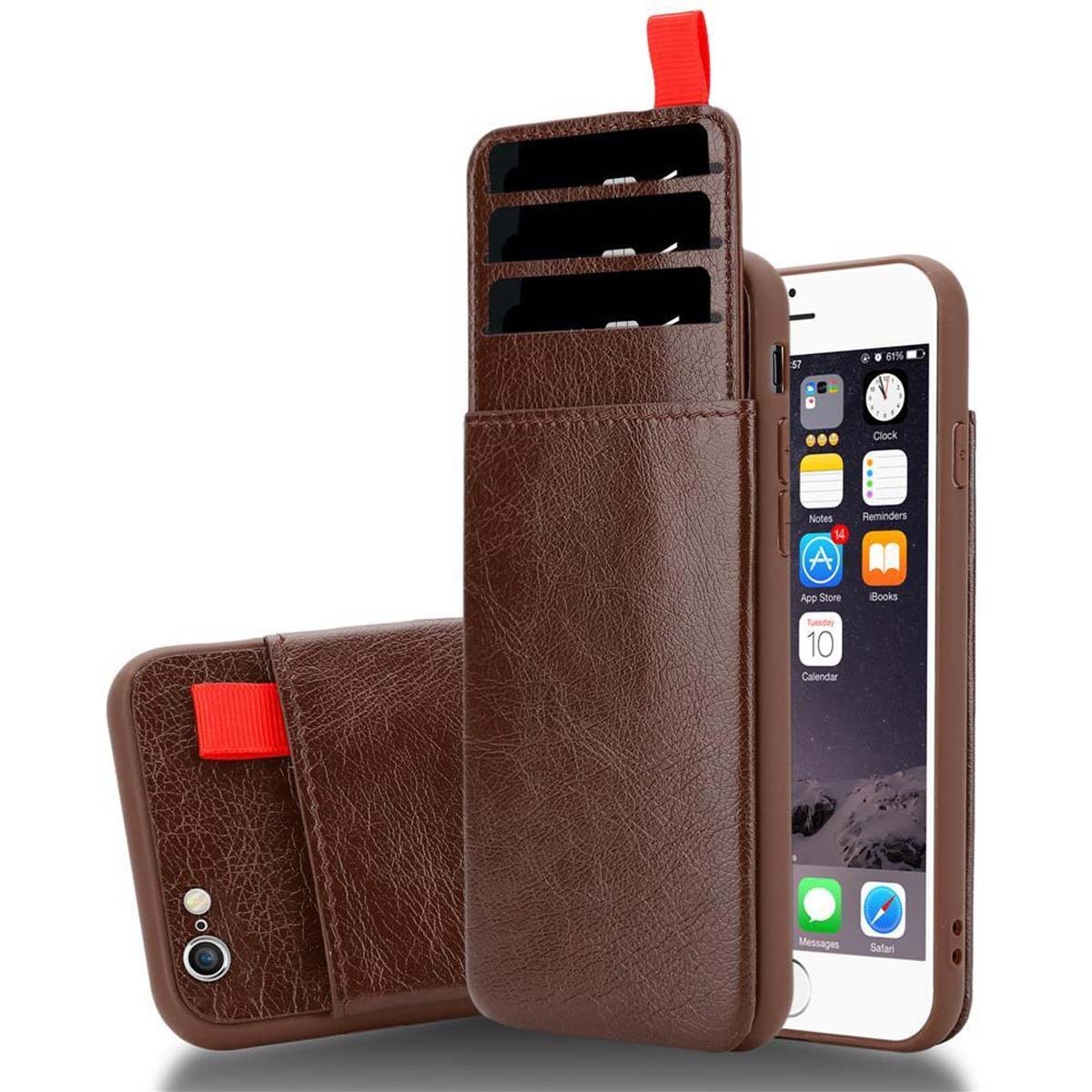 Etui Cadorabo do Apple iPhone 6 PLUS / iPhone 6S PLUS w kolorze OAK BROWN ze sztucznej skóry TPU silikonowe etui na telefon komórkowy z przegródką i wysuwanymi kieszeniami na karty ochronny bumper tylna pokrywa etui