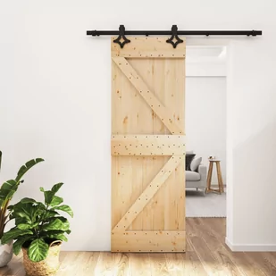 vidaXL Drzwi przesuwne z osprzętem, 70x210 cm, lite drewno sosnowe - Ogrodzenia - miniaturka - grafika 1