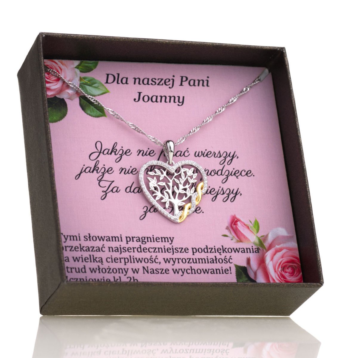 Srebrny Naszyjnik dla Nauczycielki Serce Dedykacja Prezent