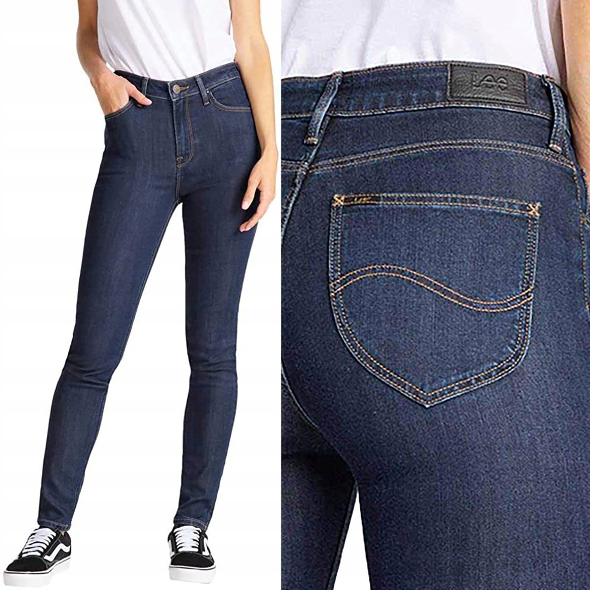 Lee SCARLETT HIGH GRANATOWE DAMSKIE SPODNIE JEANSOWE WYSOKIE RURKI W34 L33