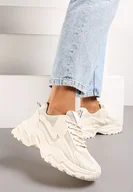 Moda i Uroda OUTLET - Beżowe Sznurowane Sneakersy na Grubej Podeszwie z Przeszyciami Vleni - miniaturka - grafika 1