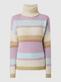 Swetry damskie - Sweter z wywijanym kołnierzem z wzorem w paski - grafika 1