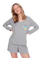 Koszulki i topy damskie - Trendyol Damska koszulka z dzianiny średniej średniej — krótka piżama zestaw, Szary, M - miniaturka - grafika 1